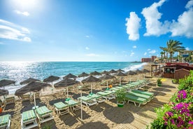 Photo of aerial panoramic view of Fuengirola city beach and marina, Fuengirola is a city on the Costa del Sol in the province of Malaga in the Andalusia, Spain.