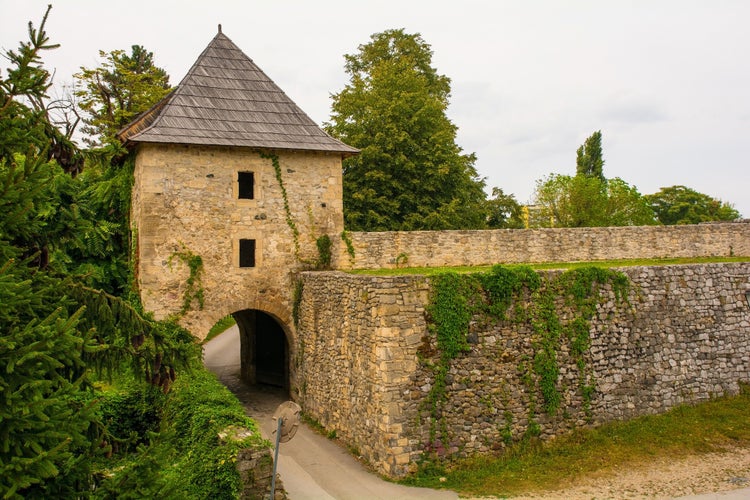 PHOTO OF VIEW OF The historic 16th century Kastel Fortress in Banja Luka, Republika Srpska, Bosnia and Herzegovina. Main entrance tower viewed from inside