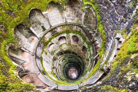 Photo of the famous Initiation Well at Quinta da Regaleira, Sintra, Portugal.