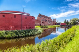 Photo of Motala stream in Norrkoping during fall, that is a historic industrial town in Sweden.