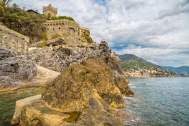 Photo of beautiful landscape of panoramic aerial view port of Genoa in a summer day, Italy.