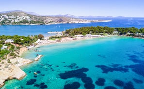 Photo of a small island with a fortress at the coast of Nafplio ,Greece.