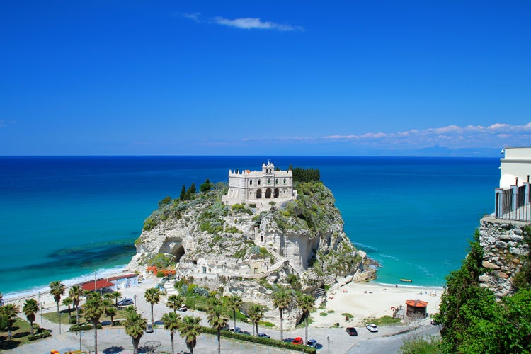 Photo of front view from above of Santuario Santa Maria dell'Isola on sunny day.