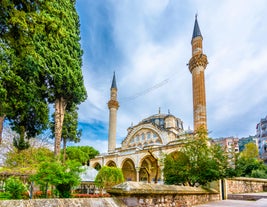 road landscape in the city. Turkey travel in summer. Highway view in beautiful city. Car driving on the road in city. Travel view in asian cities. Highway landscape in summer. Bursa, Turkey.