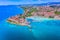 Photo of aerial view of Stobrec popular touristic destination on Adriatic sea, suburb of city of Split, Croatia.