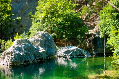 photo of green habitat at the Mount Ida National Park with lake and river in Kaz Mountain in Balikesir, Turkey.