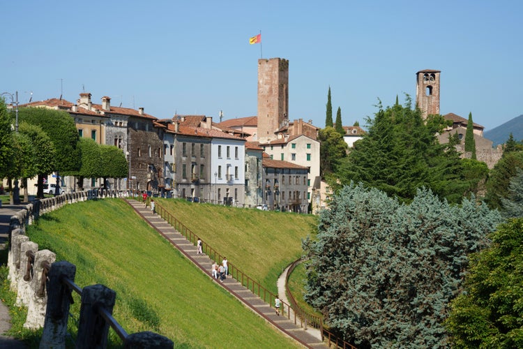 Photo of exterior of historic buildings of Bassano del Grappa, Italy.