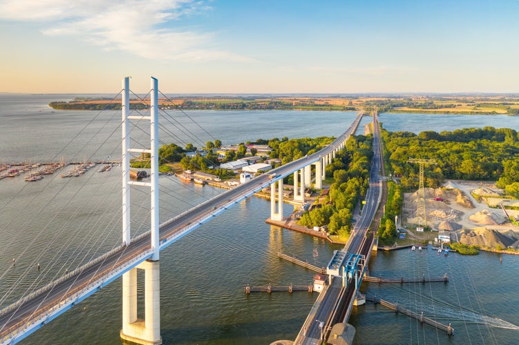 Bridge in stralsund on a sunny day. Aerial view.