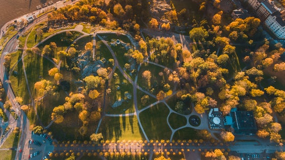 Photo of aerial view of the Kaivopuisto park, Helsinki, Finland.