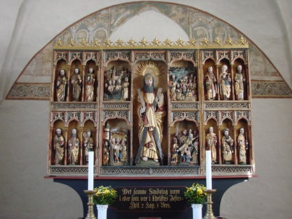Photo of Altarpiece in Keldby Church, famous for its frescoes, is located on the main road to Møns Klint in the village of Keldby, Denmark.