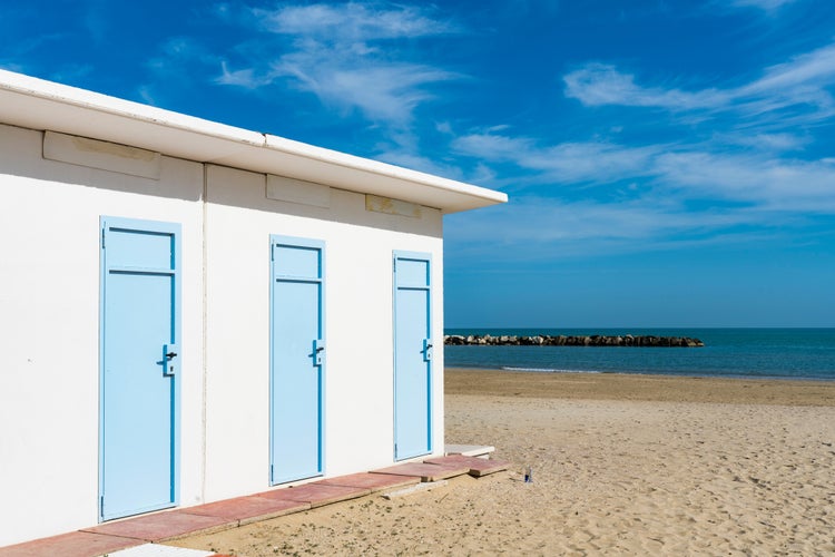 Beach houses at the Adriatic Sea coast. Porto San Giorgio, Italy