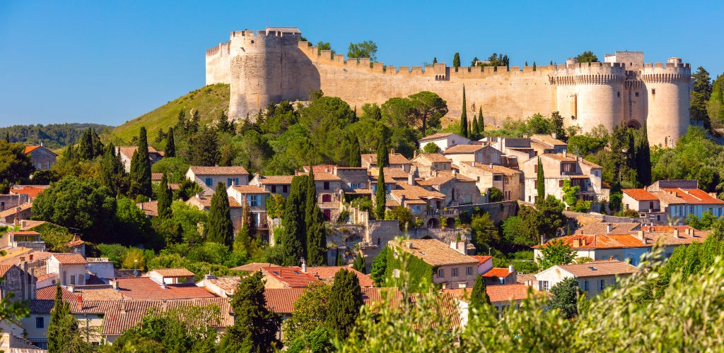 Medieval 14th-century fortress Fort Saint-Andre on Mont Andaon, Villeneuve-les-Avignon, France