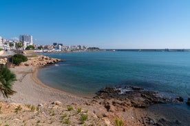 Photo of Javea Xabia skyline view from Mediterranean sea Alicante Spain.