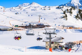 Photo of aerial view of Obertauern mountain village in winter season, Austria.