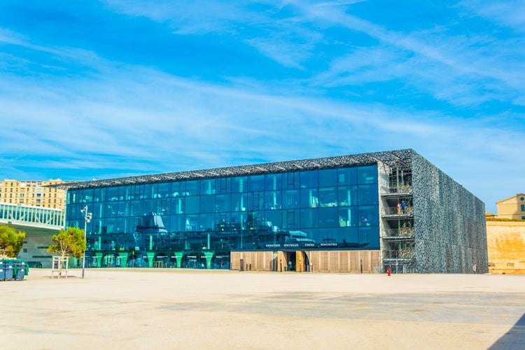Exterior of Mucem museum in Marseille, France, featuring modern glass and lattice architecture near the Old Port..jpg