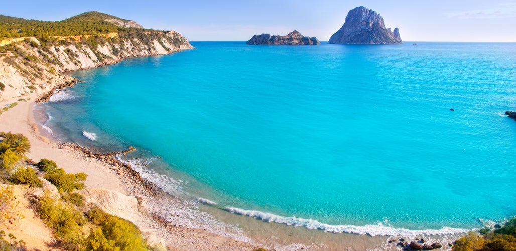 Es vedra island of Ibiza view from Cala d Hort in Balearic islands