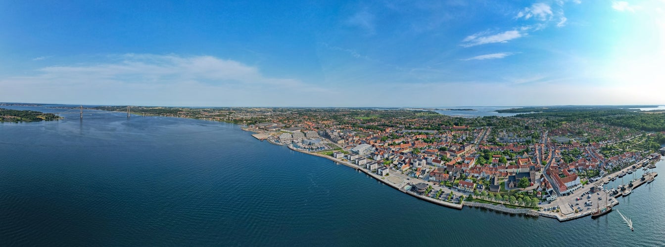 photo of view of Aerial view above Middelfart Denamrk.