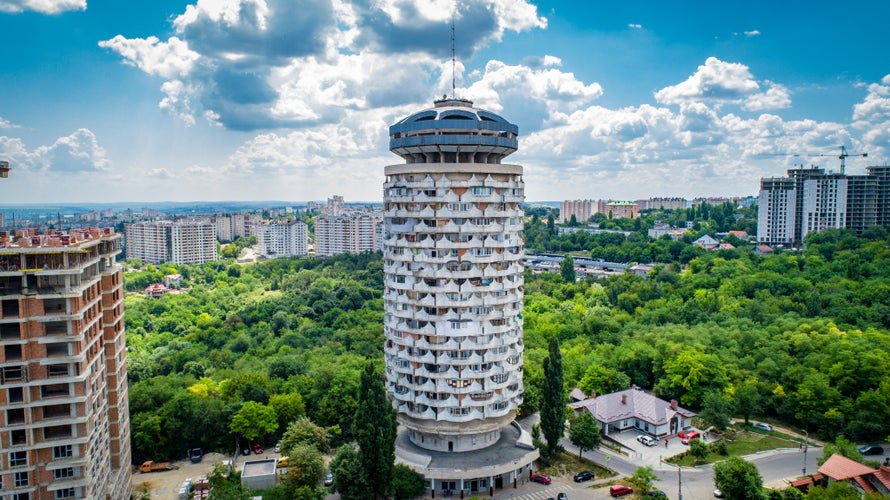 Soviet round multi-story building in Chisinau, Moldova called Romashka or english version Chamomile.