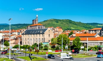 Photo of panoramic view of the city of Clermont-Ferrand with its cathedral, France.