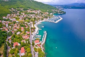 Photo of aerial view of Ičići beach and waterfront in Opatija riviera , Kvarner gulf of Croatia.