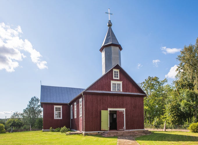 Photo of Wooden St. Anne's Church in the small village Duokiskis, Lithuania. Built in 1906.