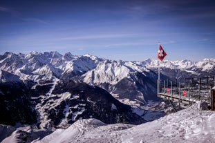 photo of beautiful view on the valley in Swiss Alps, Verbier, Switzerland.