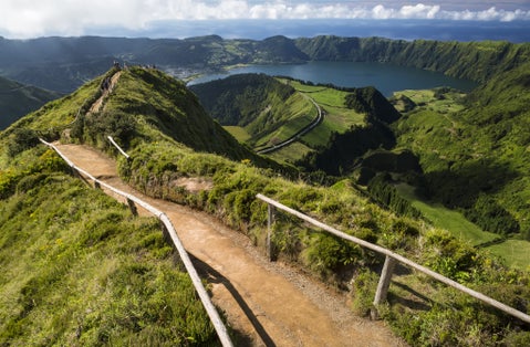 Photo of view from Miradouro da Boca do Inferno to Sete Citades, Sao Miguel, Azores Islands, Portugal.
