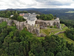 Photo of aerial view of the new town hall and the Johannapark at Leipzig, Germany.