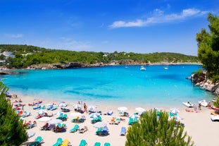 photo of an aerial view of Sant Antoni de Portmany in Ibiza islands, Spain.