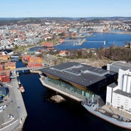 Photo of the Telemark Canal with old locks, tourist attraction in Skien, Norway.