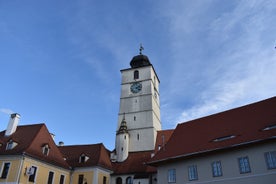 Photo of the Small Square piata mica, the second fortified square in the medieval Upper town of Sibiu city, Romania.