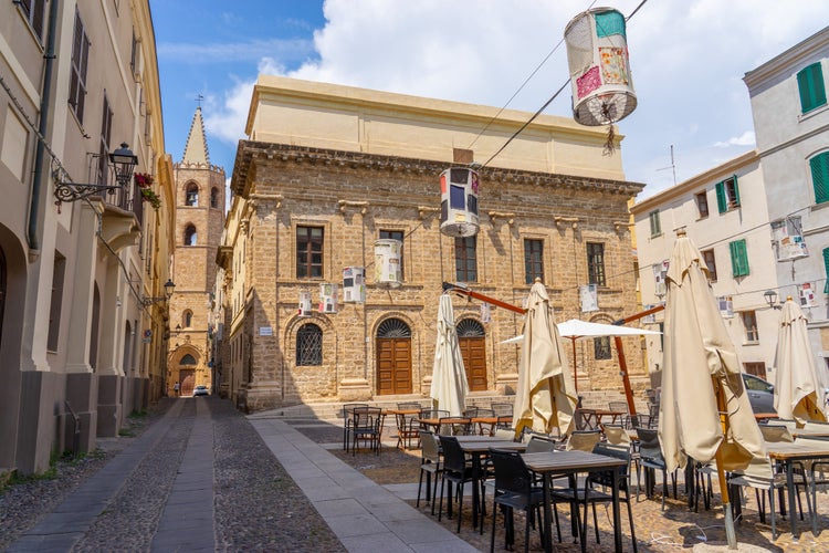 Narrow medieval streets of Alghero. Sardinia, Italy