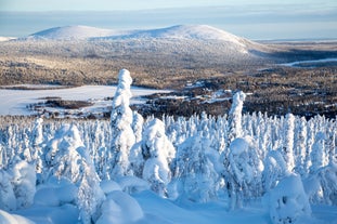 photo of endless landscape in finish Lapland Kolari close to the ski resort of Ylläs during dusk in Finland.