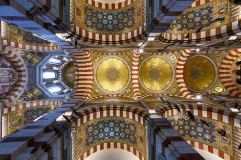 Photo of Interior View of Notre Dame de la Garde, a Byzantine architecture basilica in Marseille, France.