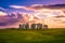 Stonehenge at sunset in England.