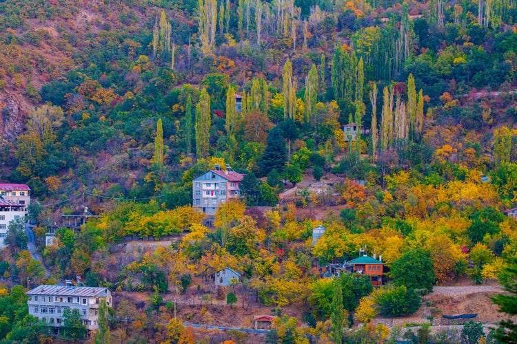 Photo of Remote view of traditional Erzincan Kemaliye houses during the spring season.