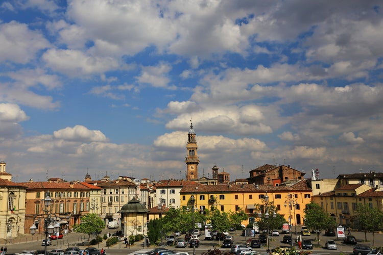 Photo of aerial view of the castle square, Casale Monferrato, Italy.