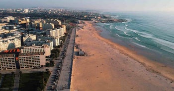 photo of an aerial view of Laginha beach in Mindelo city in Sao Vicente Island in Cape Verde in Portugal.