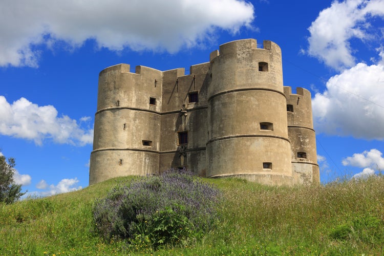 Portugal, Alentejo, Evora. The historical hilltop castle of Evoramonte - built in the early 12th Century.