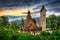 Beautiful Vang Stave Church in karpacz at sunset, Poland