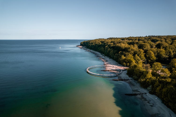 Aerial Drone Shot of the Famous Infinite Bridge in Aarhus, Denmark.