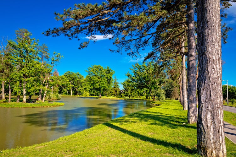 photo of view of Lake park in town of Jastrebarsko, green nature of northern Croatia.