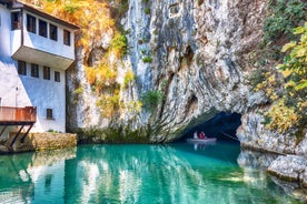 Photo of aerial view of the old bridge and river in city of Mostar, Bosnia and Herzegovina.