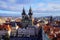 Photo of aerial view of Church of Our Lady before Týn in Old Town Square in Prague, Czech Republic.