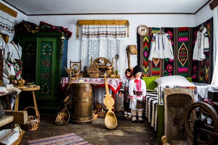 Traditional romanian room with a lot of folklor motifs in Suceava county.