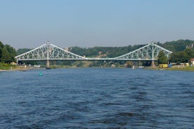 Photo of scenic summer view of the Old Town architecture with Elbe river embankment in Dresden, Saxony, Germany.