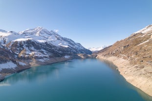 photo of an aerial morning view of Tignes Val Claret, France.