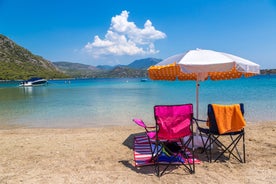 Photo of Heraion in Perachora with small beach, Loutraki, Greece.