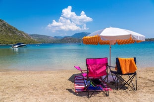 Photo of Heraion in Perachora with small beach, Loutraki, Greece.