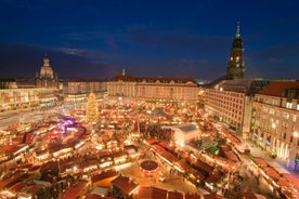 Photo of scenic summer view of the Old Town architecture with Elbe river embankment in Dresden, Saxony, Germany.